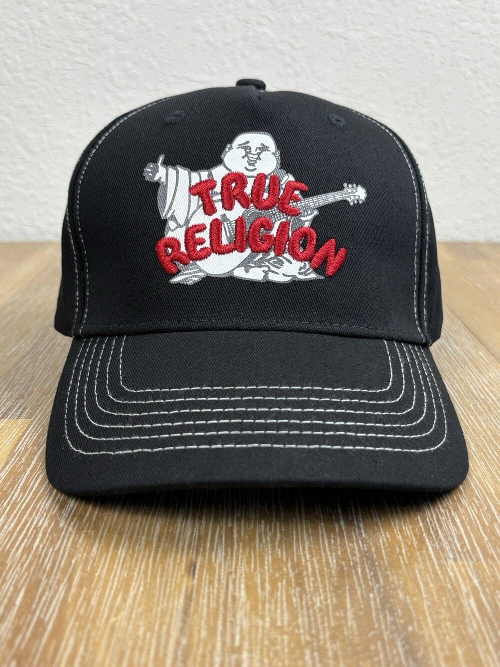 True Religion Buddha Trucker Hat Black Snapback Cap Mens One Size NWT Original